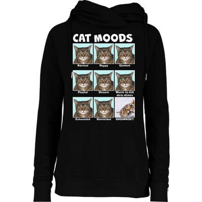 Cat Moods Funny Meme Womens Funnel Neck Pullover Hood
