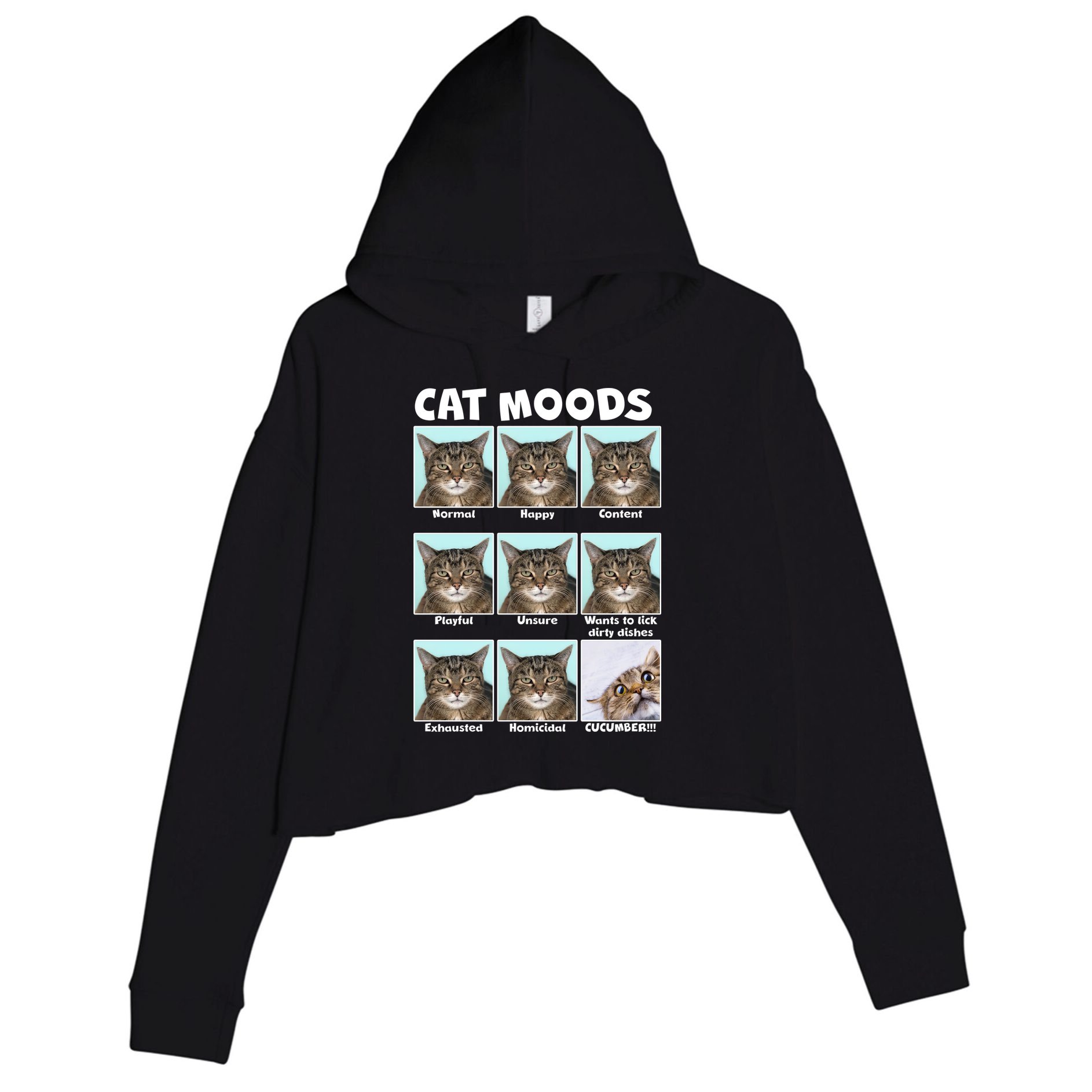 Cat Moods Funny Meme Crop Fleece Hoodie