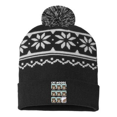 Cat Moods Funny Meme USA-Made Snowflake Beanie