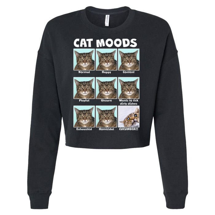 Cat Moods Funny Meme Cropped Pullover Crew