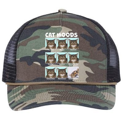 Cat Moods Funny Meme Retro Rope Trucker Hat Cap