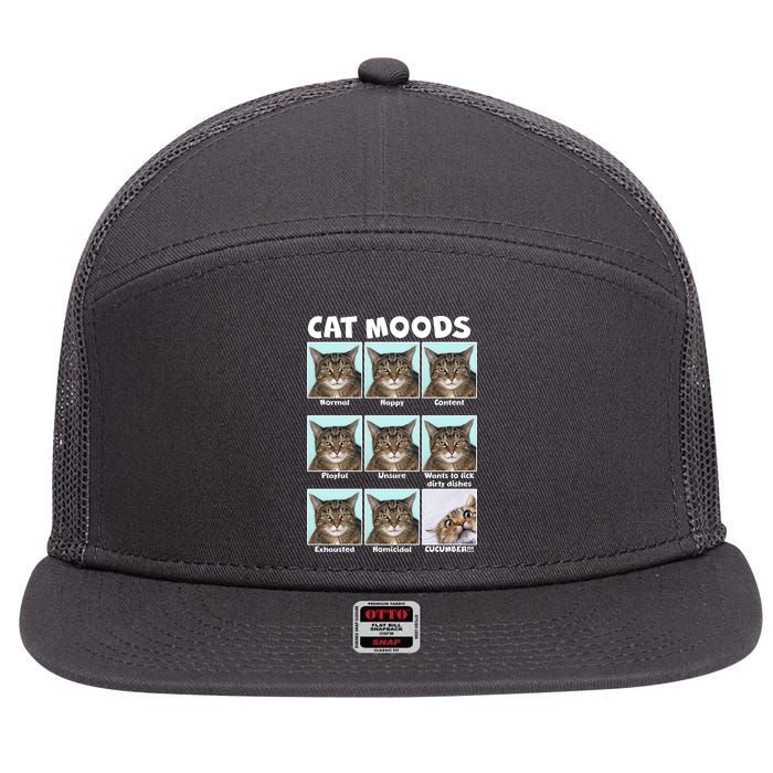 Cat Moods Funny Meme 7 Panel Mesh Trucker Snapback Hat