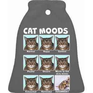 Cat Moods Funny Meme Ceramic Bell Ornament