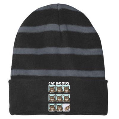 Cat Moods Funny Meme Striped Beanie with Solid Band