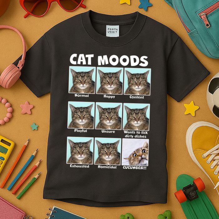 Cat Moods Funny Meme Kids T-Shirt