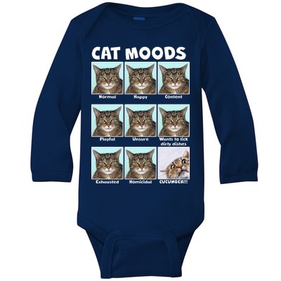 Cat Moods Funny Meme Baby Long Sleeve Bodysuit