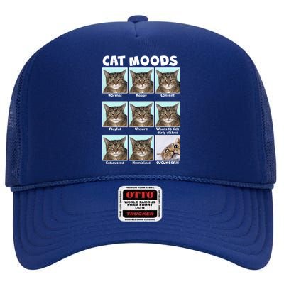 Cat Moods Funny Meme High Crown Mesh Back Trucker Hat