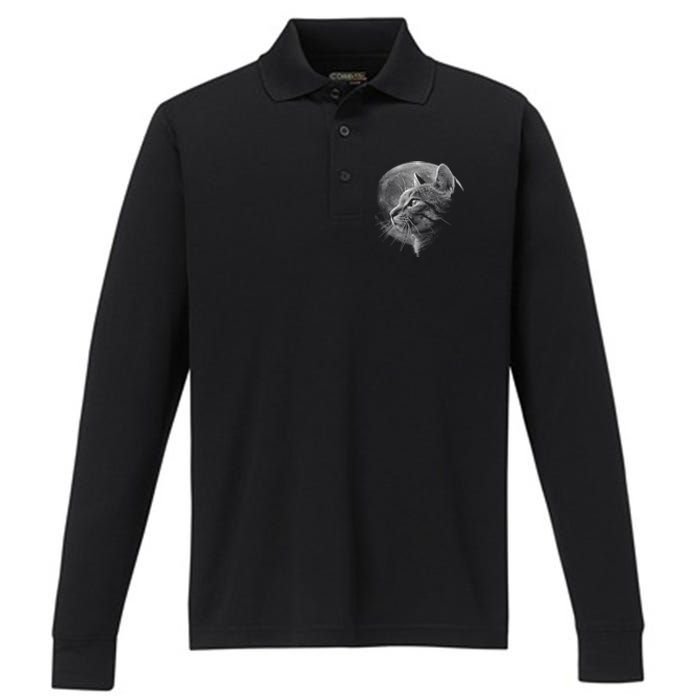 Cat Moon Performance Long Sleeve Polo