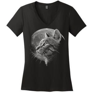 Cat Moon Women's V-Neck T-Shirt