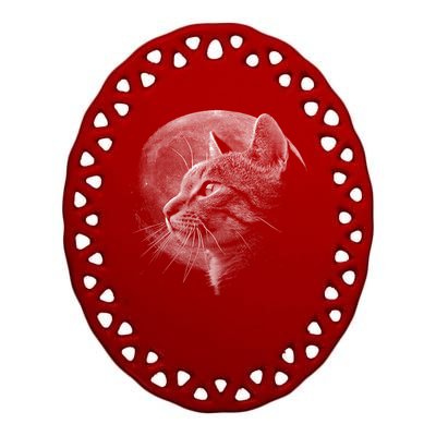 Cat Moon Ceramic Oval Ornament