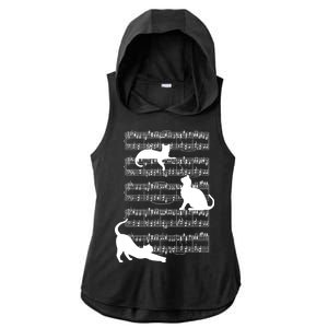 Cat Music Note Sheet Ladies PosiCharge Tri-Blend Wicking Draft Hoodie Tank