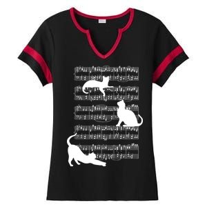 Cat Music Note Sheet Ladies Halftime Notch Neck Tee