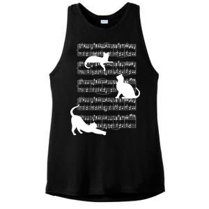 Cat Music Note Sheet Ladies PosiCharge Tri-Blend Wicking Tank