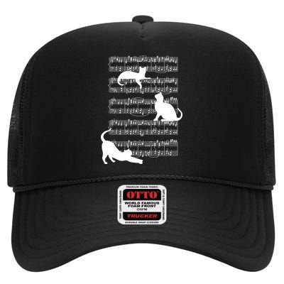 Cat Music Note Sheet High Crown Mesh Back Trucker Hat