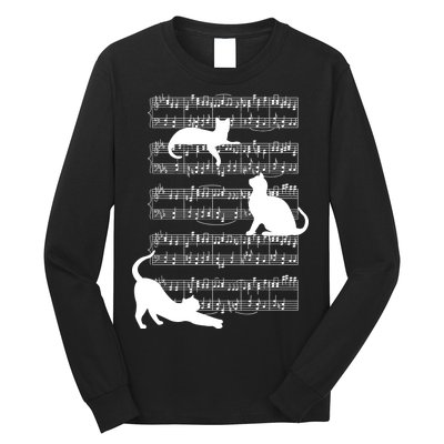 Cat Music Note Sheet Long Sleeve Shirt