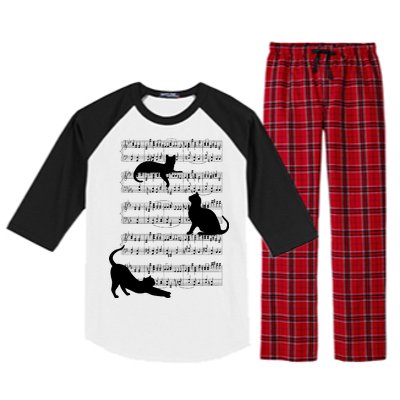 Cat Music Note Sheet Raglan Sleeve Pajama Set