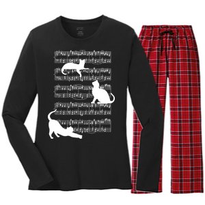 Cat Music Note Sheet Women's Long Sleeve Flannel Pajama Set 