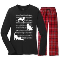 Cat Music Note Sheet Women's Long Sleeve Flannel Pajama Set 