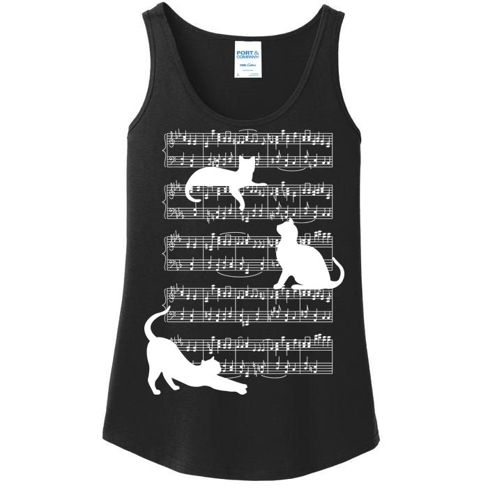 Cat Music Note Sheet Ladies Essential Tank