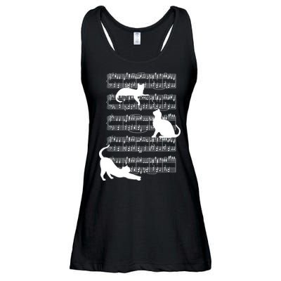 Cat Music Note Sheet Ladies Essential Flowy Tank