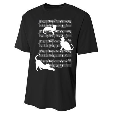 Cat Music Note Sheet Performance Sprint T-Shirt