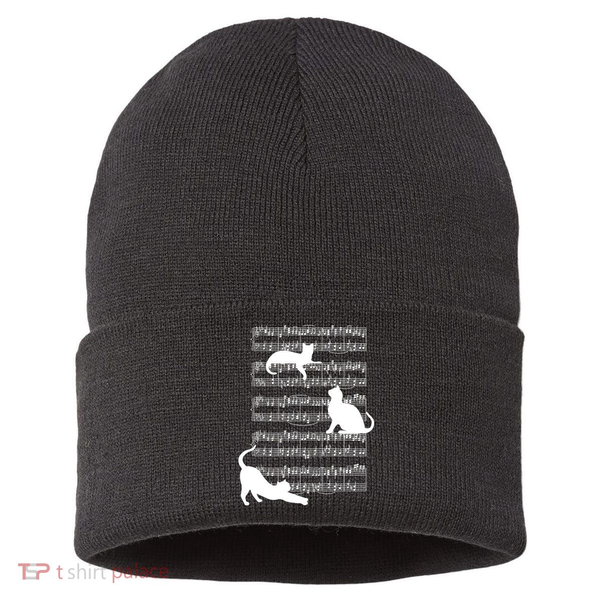 Cat Music Note Sheet Sustainable Knit Beanie