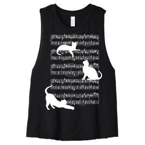 Cat Music Note Sheet Women's Racerback Cropped Tank