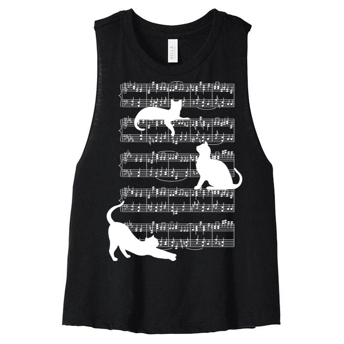 Cat Music Note Sheet Women's Racerback Cropped Tank