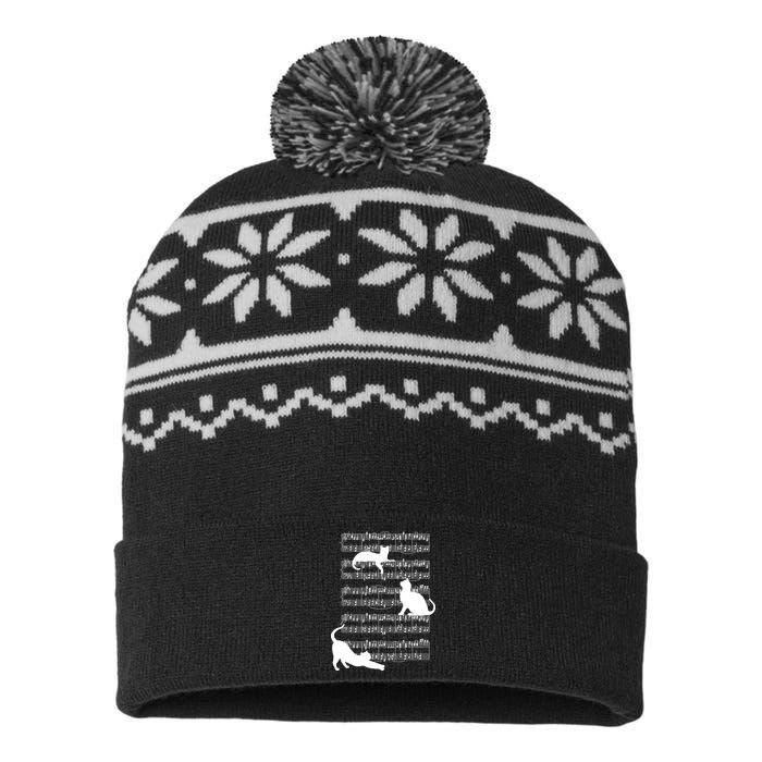 Cat Music Note Sheet USA-Made Snowflake Beanie