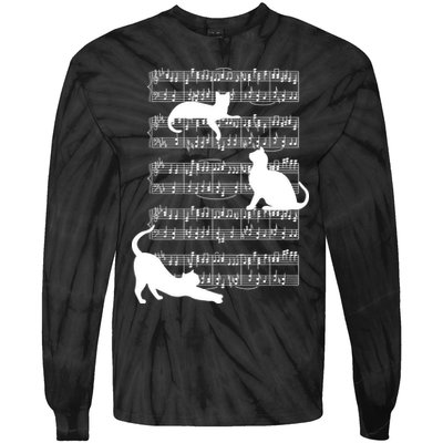 Cat Music Note Sheet Tie-Dye Long Sleeve Shirt