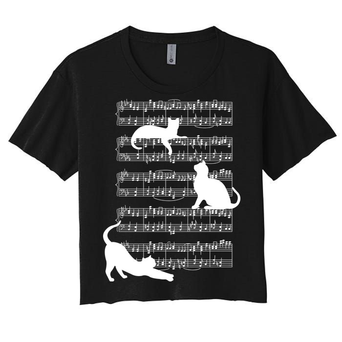 Cat Music Note Sheet Women's Crop Top Tee