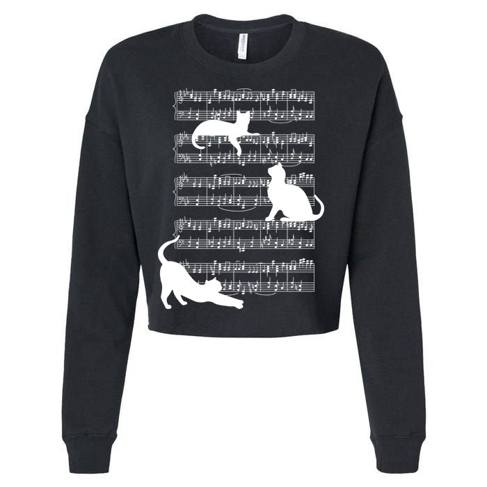 Cat Music Note Sheet Cropped Pullover Crew