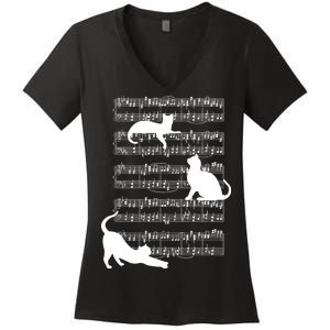 Cat Music Note Sheet Women's V-Neck T-Shirt