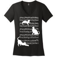 Cat Music Note Sheet Women's V-Neck T-Shirt