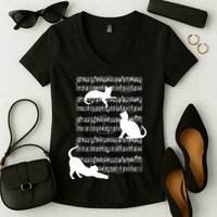 Cat Music Note Sheet Women's V-Neck T-Shirt