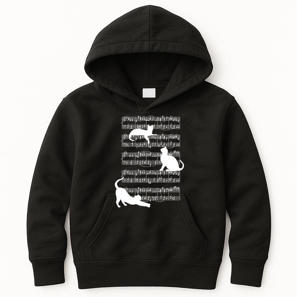 Cat Music Note Sheet Kids Hoodie