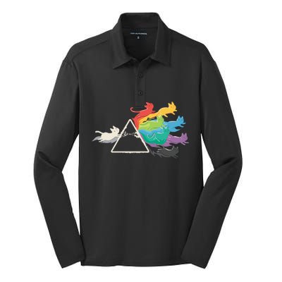 Cat Rainbow Prism Silk Touch Performance Long Sleeve Polo