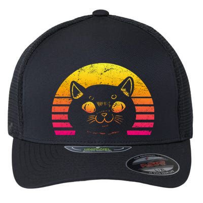 Cat Retro Sunset Flexfit Unipanel Trucker Cap