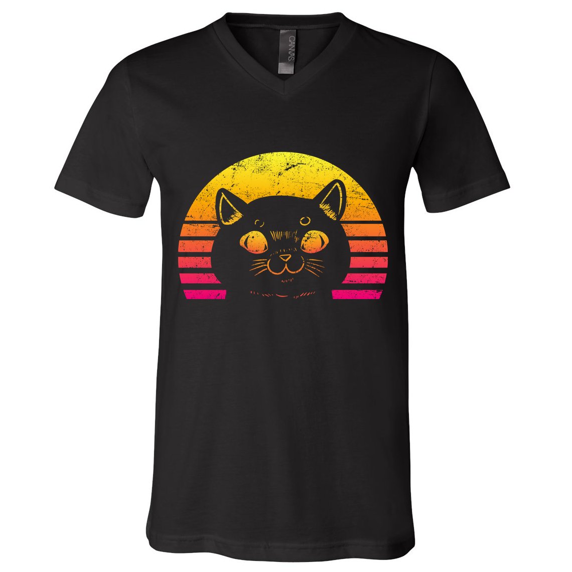 Cat Retro Sunset V-Neck T-Shirt