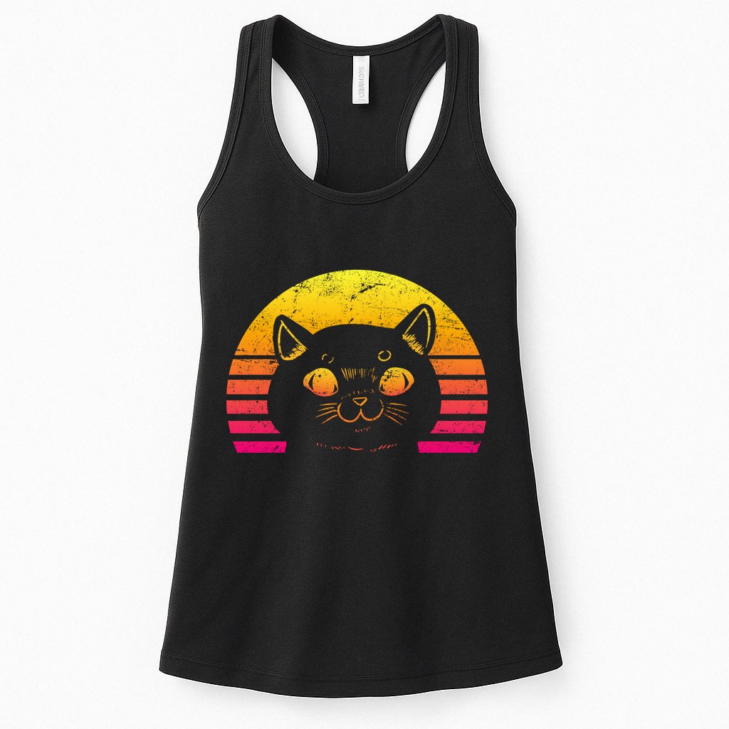 Cat Retro Sunset Womens Tank Top