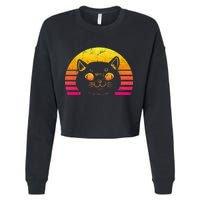 Cat Retro Sunset Cropped Pullover Crew