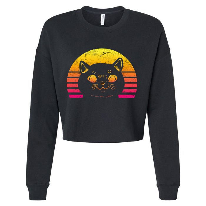 Cat Retro Sunset Cropped Pullover Crew