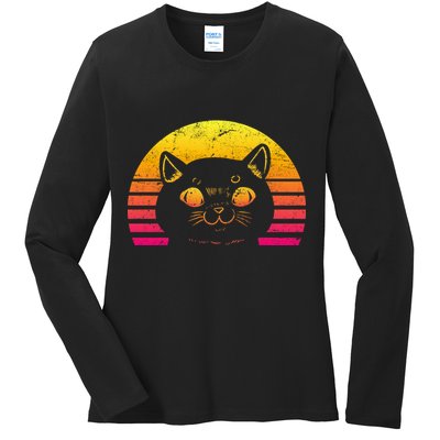 Cat Retro Sunset Ladies Long Sleeve Shirt