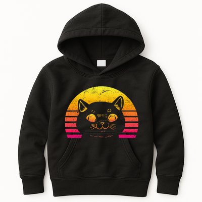Cat Retro Sunset Kids Hoodie
