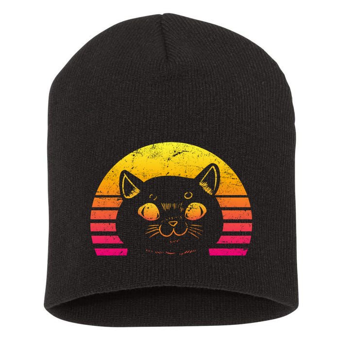 Cat Retro Sunset Short Acrylic Beanie