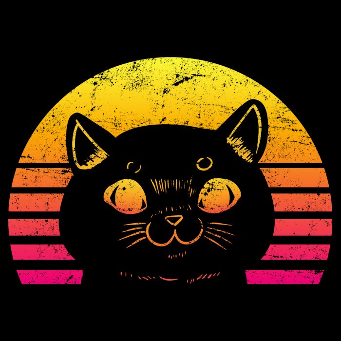 Cat Retro Sunset Short Acrylic Beanie