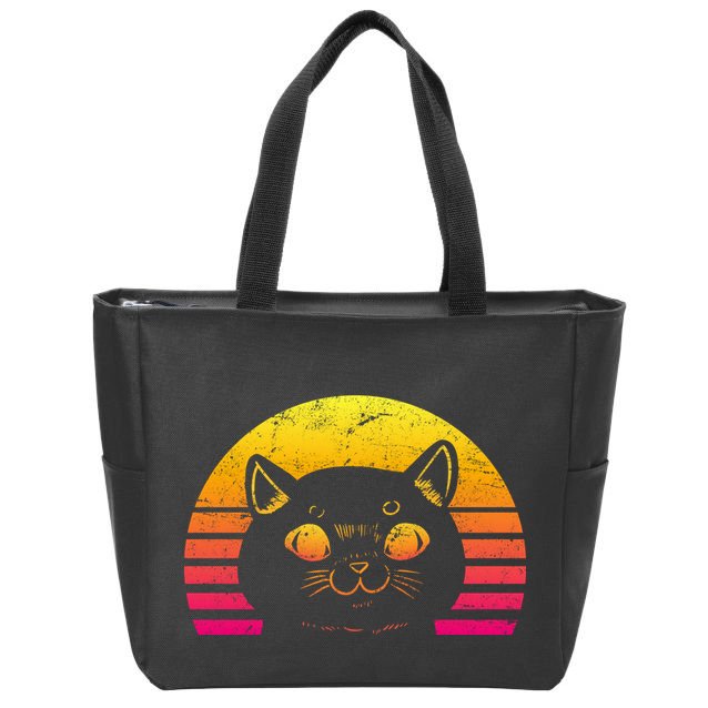 Cat Retro Sunset Zip Tote Bag