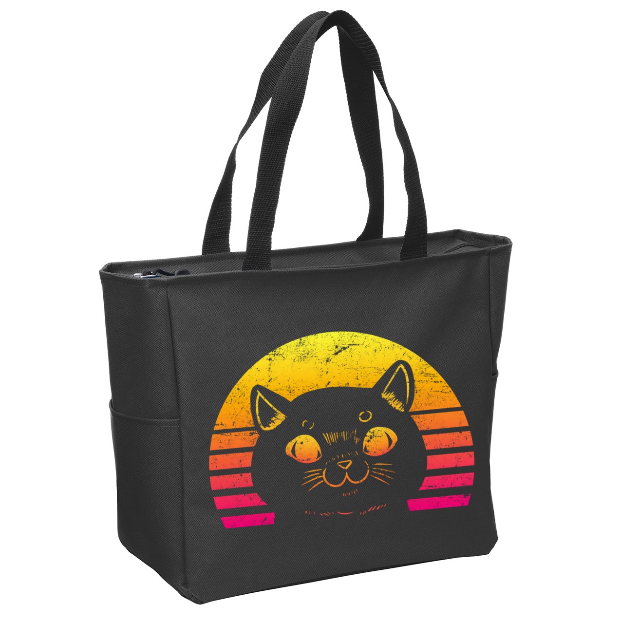 Cat Retro Sunset Zip Tote Bag