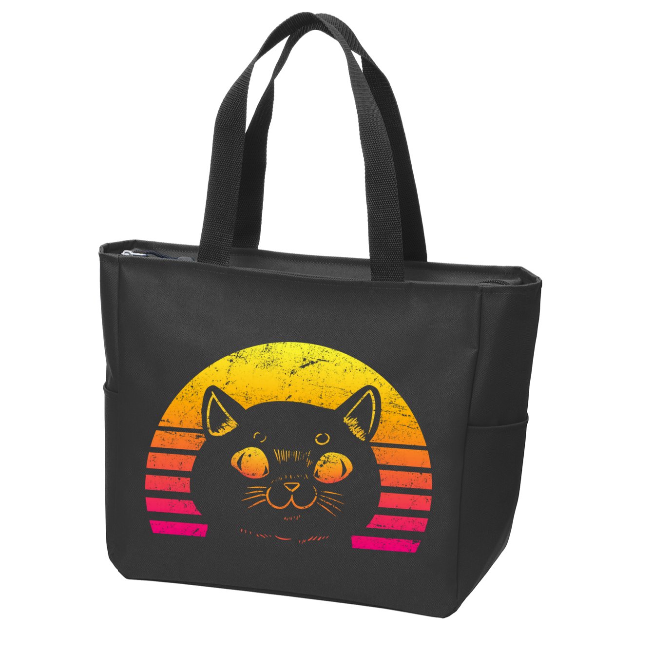 Cat Retro Sunset Zip Tote Bag