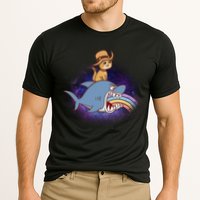 Cat Riding Shark Rainbow Bite Performance Shirt
